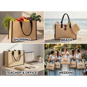 Grand sac fourre-tout en jute écologique 18 x 12 x 6 pouces, durable, grand format, motifs léopard et lettres, pour aliments, publicité, plage - Product Image 5
