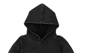 เสื้อฮู้ดผ้าฝ้าย100% ฟอกกรดโอเวอร์ไซส์แฟชั่นสตรีทแวร์ตัดขอบแบบไม่มีความสุขสำหรับฤดูหนาวดีไซน์ตามสั่ง - Product Image 2