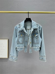 แจ็กเก็ตยีนส์ผ้าฝ้ายระบายอากาศได้ดีของ100% แจ็คเก็ตยีนส์มีฮู้ดเสื้อแจ็กเก็ตผู้หญิงมีสไตล์ - Product Image 3