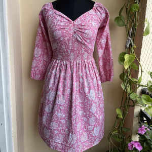 Main bloc imprimé femmes robe mi-longue Style Boho court été coton robe indien coton gaze 100% coton - Product Image 1