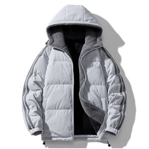 เสื้อแจ็กเก็ตฤดูหนาวทำด้วยผ้าขนสัตว์มีฮู้ดสำหรับผู้ชายมีซิปกันลมวิธีการทอแบบนอนวูฟเวน - Product Image 4