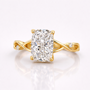 Radiant Cut Moissanite Diamond Engagement <b>Ring</b> 14K Gold Elegant Wedding Band - Product Image 1