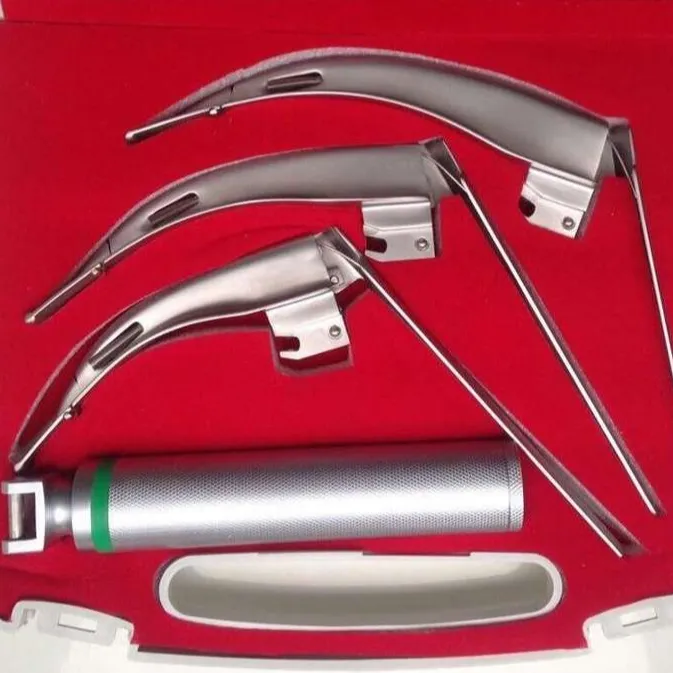 LED Light Macintosh Laryngoscope Set With 4 Blades & Handle With Box New CE