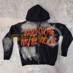 Parche personalizado bordado Logo Jogger ácido lavado sol desteñido diamantes de imitación acampanados pantalones de chándal desgastado bordado conjunto con capucha - Product Image 4