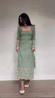 Salwar Kameez de Georgette Sintética para Mujer, Largo hasta el Tobillo, Vestido Tradicional Bordado, Ropa Casual, Estilo India Pakistán, Invierno Verano