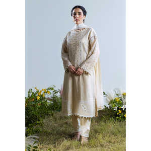 Conjunto de 3 Piezas de Salwar Kameez Mehsuri Bordado con Pantalón de Seda Cruda Hecho a Mano, Lehenga Pakistaní para Festivales - Modelo FE-52161 - Product Image 6