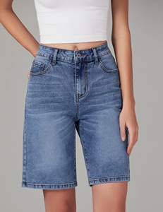 Short en jean d'été décontracté pour femmes coupe ample taille haute Jean pantalon chaud avec poches Style Vintage respirant Design vieilli - Product Image 6