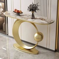 Console d'entrée moderne de luxe avec base en acier inoxydable, plateau en marbre, écologique, imperméable et résistante à l'usure pour salon