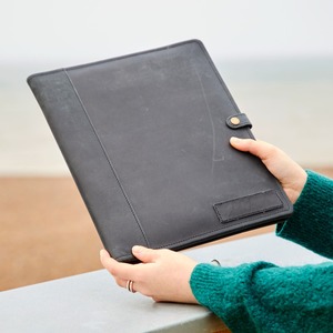 Reworked Personalised Distressed Black Buffalo Leather Portfolio <b>Folder</b> Organizer <b>A4</b> <b>Folder</b> Custom <b>A4</b> Business LPA-0081 - Product Image 1
