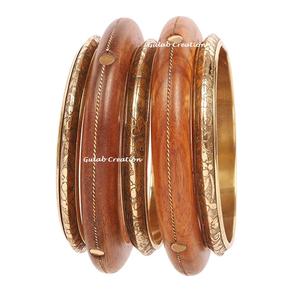 Handcrafted Brass and <b>Wood</b> <b>Bangle</b> Set with Natural Finish for Ethnic, Boho, and Contemporary Fashion Jewelry - Product Image 2