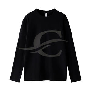 Nuevo diseño 100% algodón suave en blanco personalizado cuello redondo hombres de gran tamaño manga larga Camiseta sólida 220g transpirable - Product Image 6