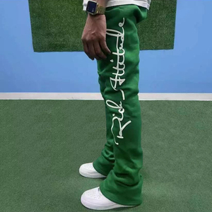 Pantalon de survêtement vintage à jambe évasée Expu International pour homme, coton lourd, logo brodé personnalisé, taille élastique, mi-longueur - Product Image 3