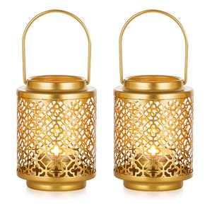Luxury Gold Matte Iron Hanging Lantern Handmade Tea <b>Light</b> Candle Holder Decorative Wall <b>Sconce</b> for Home Garden Christmas Festiva - Product Image 1
