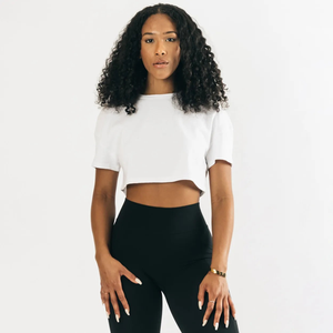 Hot Selling Summer Women Casual Slim Fitness Crop <b>Top</b> Comfortable Short T-Shirt Sexy Short Sleeves Breathable Soft O-Neck Solid - Product Image 6