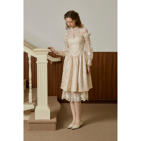 Robe Jacquard pour femmes ELISA avec dentelle florale en coton à double couche Robe Jacquard pour femmes avec dentelle florale en coton à double couche