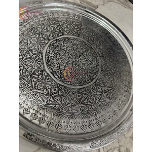Bandeja de servicio de cobre martillado con diseño de grabado, bandeja de mesa de centro redonda grande decorativa chapada, bandeja de comida de cocina multiusos - Product Image 5