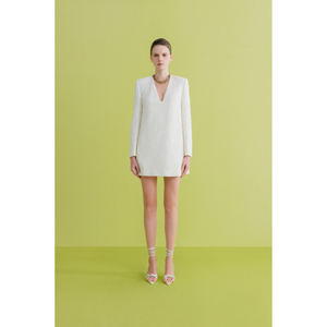 Design de luxe robe courte pour femmes col en v manches longues coupe ample fermeture éclair dans le dos PHOEBE MINI robe étiquettes personnalisées étiquettes blanc ANT Vietnam - Product Image 1