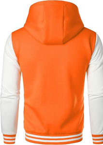 Personalizado naranja lona Varsity chaqueta primavera mangas blancas OEM Casual Unisex Streetwear al por mayor bajo MOQ proveedor duradero - Product Image 2