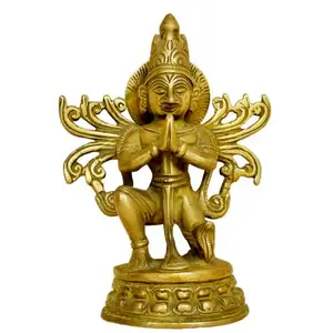 手作りの伝統的なインドの黄金の真鍮ガルーダ神プジャの家の寺院の装飾ギフトアイテムのための豪華な彫像SMG-170