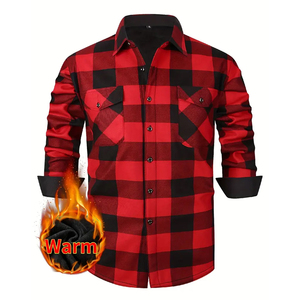 Camisa de franela de moda para adultos, caja roja y negra, estampado con botones, ajuste Regular, ropa de lujo antiarrugas, Camisa de franela - Product Image 1