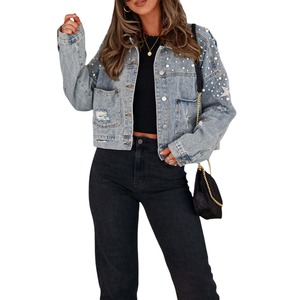 Personalizar 3D impreso recortado Jeans chaqueta Premium 100% algodón elegante mujer chaqueta nueva Casual desgastado chaqueta de mezclilla - Product Image 5
