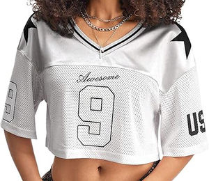 Camiseta de Fútbol Americano Lisa Barata al por Mayor para Mujer, Personalizada, Holgada, de Malla, con Hombros Caídos, Cuello en V, Manga Corta, 100% Poliéster - Product Image 4