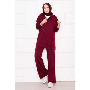 Women's Gold-Illuminated Embroidered Cardigan <b>Sweater</b> <b>Set</b> Fermuarl Kaponlu Triko kili Takm Bordo - Product Image 1