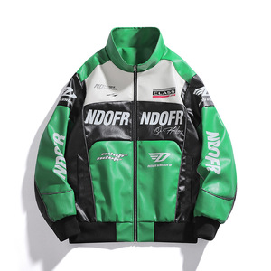 Chaqueta de cuero de motocicleta de carreras para hombre con logotipo personalizado OEM al por mayor, nuevo estilo, tela de lona de piel de oveja con cuello levantado de bloque de color - Product Image 5