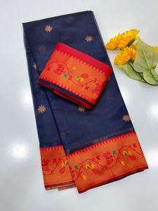 Sari Paithani en soie douce de qualité supérieure pour femme, avec pallu tissé Zari, bordure contrastante Zari Meena et motifs Butti, fabriqué en Inde, en stock - Product Image 4