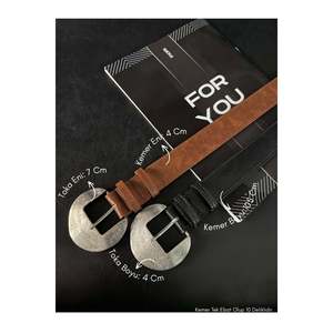 Ceinture pour femme en similicuir à boucle ovale, 2 pièces, pour pantalon, veste, chemise, robe - Noir-brun-noir - Product Image 1