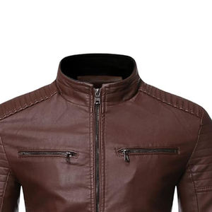 Venta caliente Color marrón oscuro Nueva moda Chaquetas de cuero Personalizado al aire libre Chaqueta de cuero suave para hombres - Product Image 3