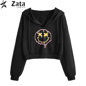 Nueva llegada Sudadera corta con capucha para mujer Tela de punto transpirable Logotipo frontal Longitud corta Ropa de abrigo de moda - Product Image 1