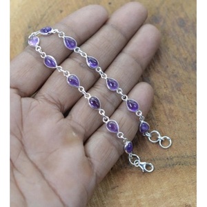 925 Sterling Silver Women's Chain Link Tennis <b>Bracelet</b> <b>Amethyst</b> Gemstone Water Drop Shape Gold Plated Rose Gold Religious Style - Product Image 2