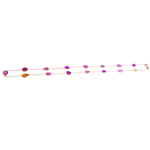 Trendy Everyday Wear Sterling Silver 925 Multi Tourmaline Gemstone Classic Celeb Style Link Chain Necklace - Product Image 3