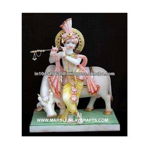Statue de Krishna en marbre avec vache, belle et attrayante, brillante et finissante, Design Unique - Product Image 1