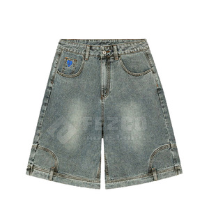 Concevez vos propres shorts en jean décontractés pour hommes, taille élastique, 100% coton, service OEM, respirants, séchage rapide, en stock - Product Image 1
