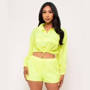 Dernière mode dames coupe-vent short ensemble nouveau style logo personnalisé conception respirant grande taille femmes décontracté été ensembles - Product Image 1