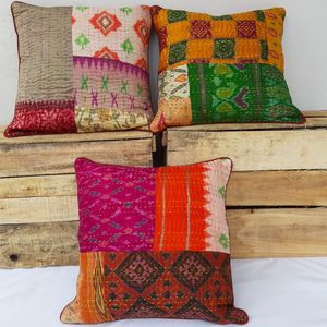 Funda de Almohada Boho Hecha a Mano en India, Funda de Cojín de Algodón Indio, Funda de Cojín con Estampado de Bloques de Algodón Indio - Product Image 1