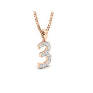 จี้ทองคำแท้หมายเลข 3 ประดับเพชรแท้ 0.12 กะรัต รวม 18 เม็ด ความบริสุทธิ์ 14K/18K จี้เพชรและชาร์มสุดหรู - Product Image 1