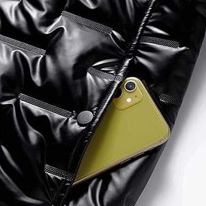 Veste matelassée élégante en nylon métallisé brillant, veste à capuche imperméable et respirante, activités de plein air d'hiver, vestes brillantes - Product Image 4