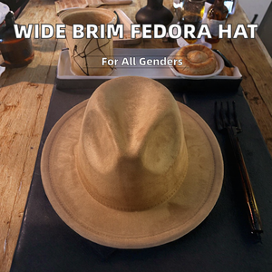 Classic Western Panama <b>Hat</b> for Women and Men 7cm Wide Brim Suede Fedora for Casual Party and Outdoor Scenes - Product Image 2