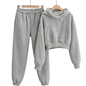 Nueva Llegada, Sudaderas con Capucha para Mujer, Conjunto de Sudadera con Capucha de Lana, Chándal de Forro Polar para Invierno, Top Corto, Sudadera Extra Grande para Mujer, Conjunto de 2 Piezas - Product Image 6