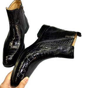 Bottines Chelsea en cuir véritable à motif crocodile pour hommes, bottines à double boucle, bottines formelles à la cheville - Product Image 6