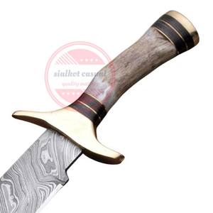 Couteau Bowie en acier Damas fait main personnalisé avec étui en cuir - Product Image 2