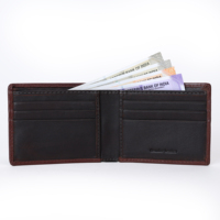 Dompet Kulit Asli VAND All-In-One Bi-Fold Pria Ultra-Ringan Tipis Anti-RFID Lapisan Katun Pendek Bordir
