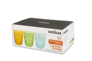 Ensemble de 6 verres à boire artisanaux durables, 30 cl (10 fl oz), verre coloré multicolore, motif fleur champêtre, par Excelsa - Product Image 5