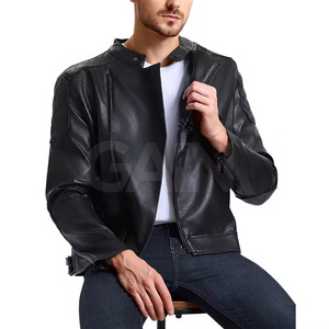 <b>Stand</b> Collar Front Logo Hooded Breathable Eco-Friendly Customizable Casual Zipper Closure Men's Leather Jackets All Colors Sizes - Product Image 2