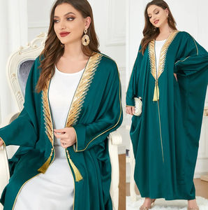 Dubai Custom Made Women's Abaya Stylish Islamic Clothing Golden Ribbon Work <b>KAFTAN</b> MAJU OE Traditional Muslim Casual Breathable - Product Image 6