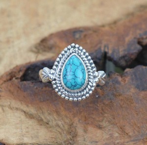 Bijoux pour femmes Bague style bohème argent Bijoux en argent sterling 925 Turquoise Gemstone Tendance Bague faite à la main Cadeau pour l'amour - Product Image 4