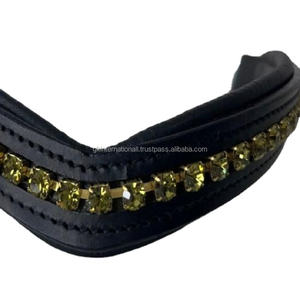 Banda de cuero con diseño personalizado para cejas, banda de piel acolchada con diseño vacío, con incrustaciones de cristales verdes de roble, mega banda ostentosa, precio al por mayor - Product Image 1